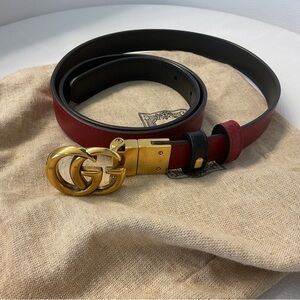 Gucci Red and Black Belt with Gold GG Buckle